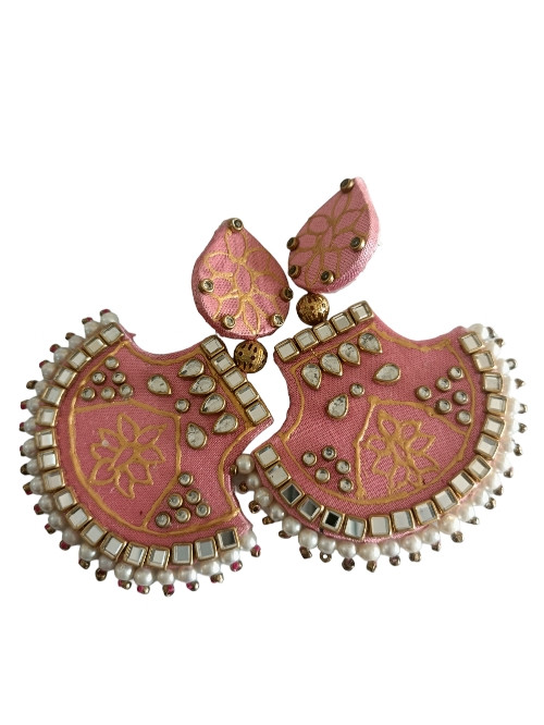 Woma Matte Light Pink Meenakari Dangler Beads Drop Earrings.