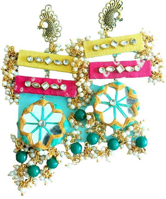 Pastel Blue Enamel Chandbali Earrings